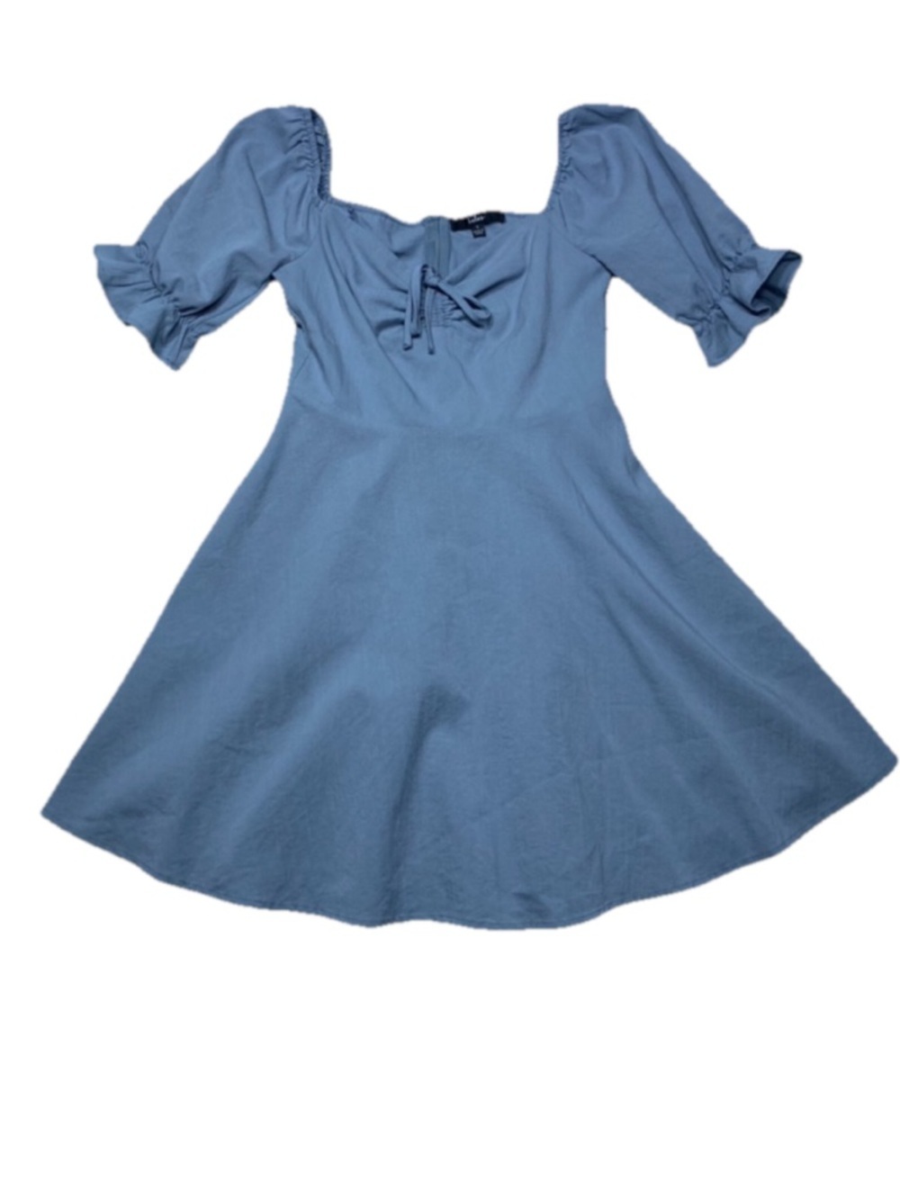 Lulus Elsie Puff Sleeve Square Neck Mini Dress Dusty Blue Women’s Size Small